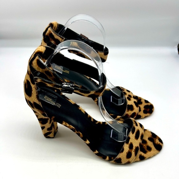 Diane Von Furstenberg - Chain-link Leopard Ankle Strap Open Toe High Heels SZ 11 - Picture 1 of 16